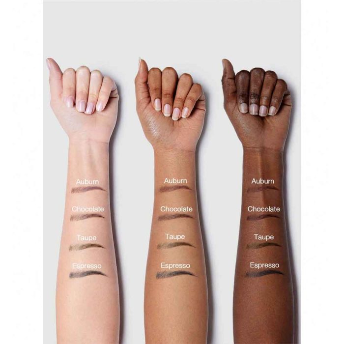 Angled brush with dense precise bristles for hair-like strokes creamy dark cool brown brow gel perfect for bold defined brows sheglam