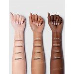 Angled dense sharp edge brush for precise lines with creamy warm chocolate brown brow gel perfect for shaping and filling natural brows sheglam