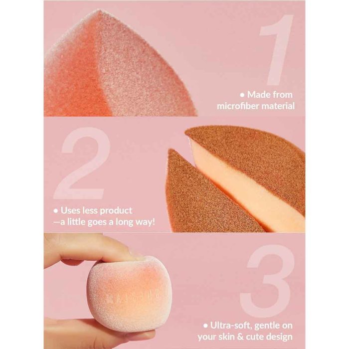 Close up of Insta Ready Powder Sponge soft dense texture velvety pleated surface with fine pores for precise powder absorption and even application on skin Sheglam