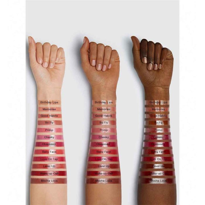 Closeup of soft lightweight texture of Baby Face lip tint on skin light soft color natural matte smooth coverage sheglam