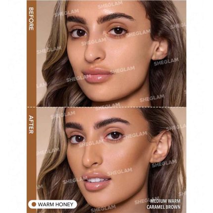 Model after applying Warm Honey contour with warm, balanced, professional look; natural, soft finish on cheekbones and jawline, without heaviness or cakiness, ideal for enhancing facial structure