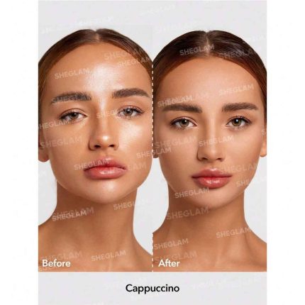Model facial skin after using Cappuccino setting powder matte smooth even finish warm natural tone perfect for medium to deep skin sheglam