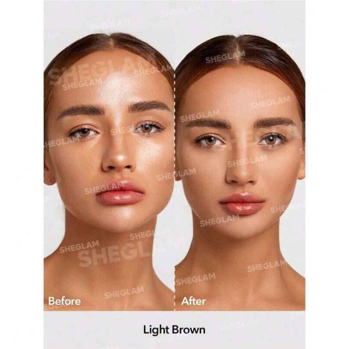 Model facial skin after using Light Brown setting powder matte smooth even look keeps natural finish sets makeup all day sheglam