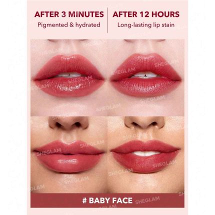 Model lips after using Baby Face tint soft natural color matte finish fresh youthful lips long lasting sheglam