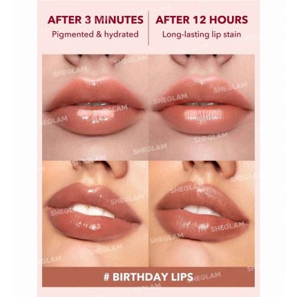 Model lips after using Birthday tint vibrant warm natural matte plump colorful lips long lasting comfortable sheglam