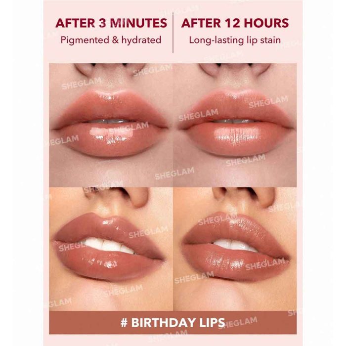 Model lips after using Birthday tint vibrant warm natural matte plump colorful lips long lasting comfortable sheglam