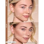 Model with Tawny Amber contour on cheeks, jaw, and temples; warm, natural, and deep finish without harsh edges, ideal for adding dimension and structure to dark skin tons, without greasy feel
