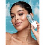 Model’s face after using Press Refresh fresh firm appearance even coverage with instant moisturizing feel and long-lasting makeup setting