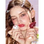 Model’s lips after applying Hello Kitty pot shine ,clear, glossy, and plump with a natural, soft finish, emphasizing lip texture without heaviness Sheglam