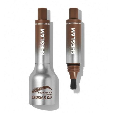 Practical set including professional brush and small clear screw-top brow gel container simple modern packaging warm Auburn tones sheglam