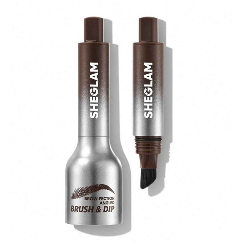 Two piece set including professional brush and small brow gel container simple minimal design brown tone matching product ideal for daily carry sheglam