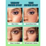 model’s face left side without makeup spray showing slightly powdery dry look with visible fine lines right side after using Rick and Morty makeup spray