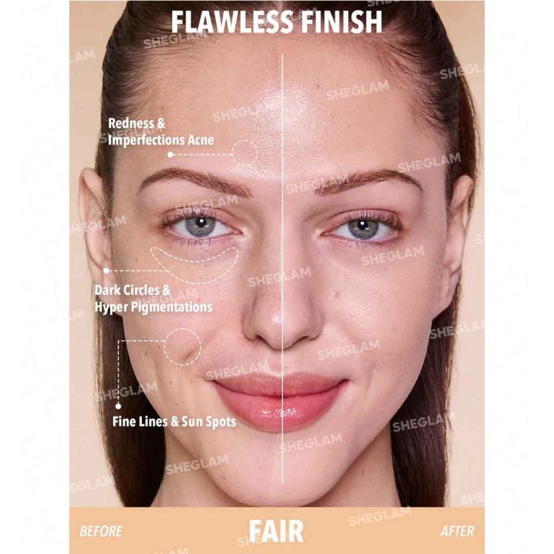 نمای طبیعی و صاف کرم پودر روی پوست مدل با اثر ضدخشکی و ماندگاری بالا–شیگلم