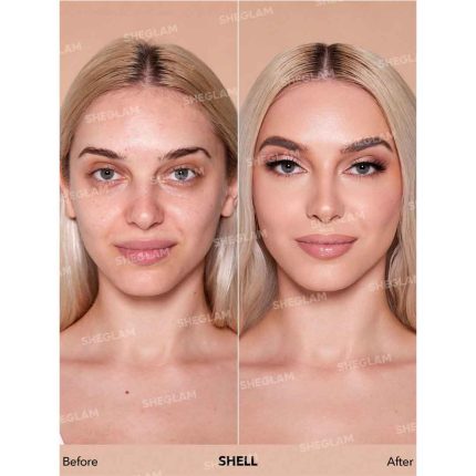 پوشش یکدست و بدون لک کرم پودر پمپی آبرسان روی صورت مدل با جلوه‌ای صاف و طبیعی–شیگلم